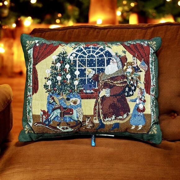 VTG Dakotah Christmas Needlepoint Tapestry Decorative Pillow 16” OLD WORLD SANTA - Picture 1 of 8